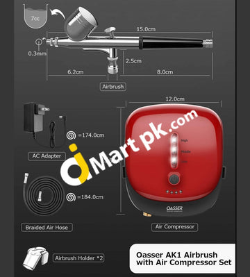 Oasser Ak1 Mini Airbrush Kit With Compressor Dual Action 1000Mah Rechargeable Lithium Battery Gun